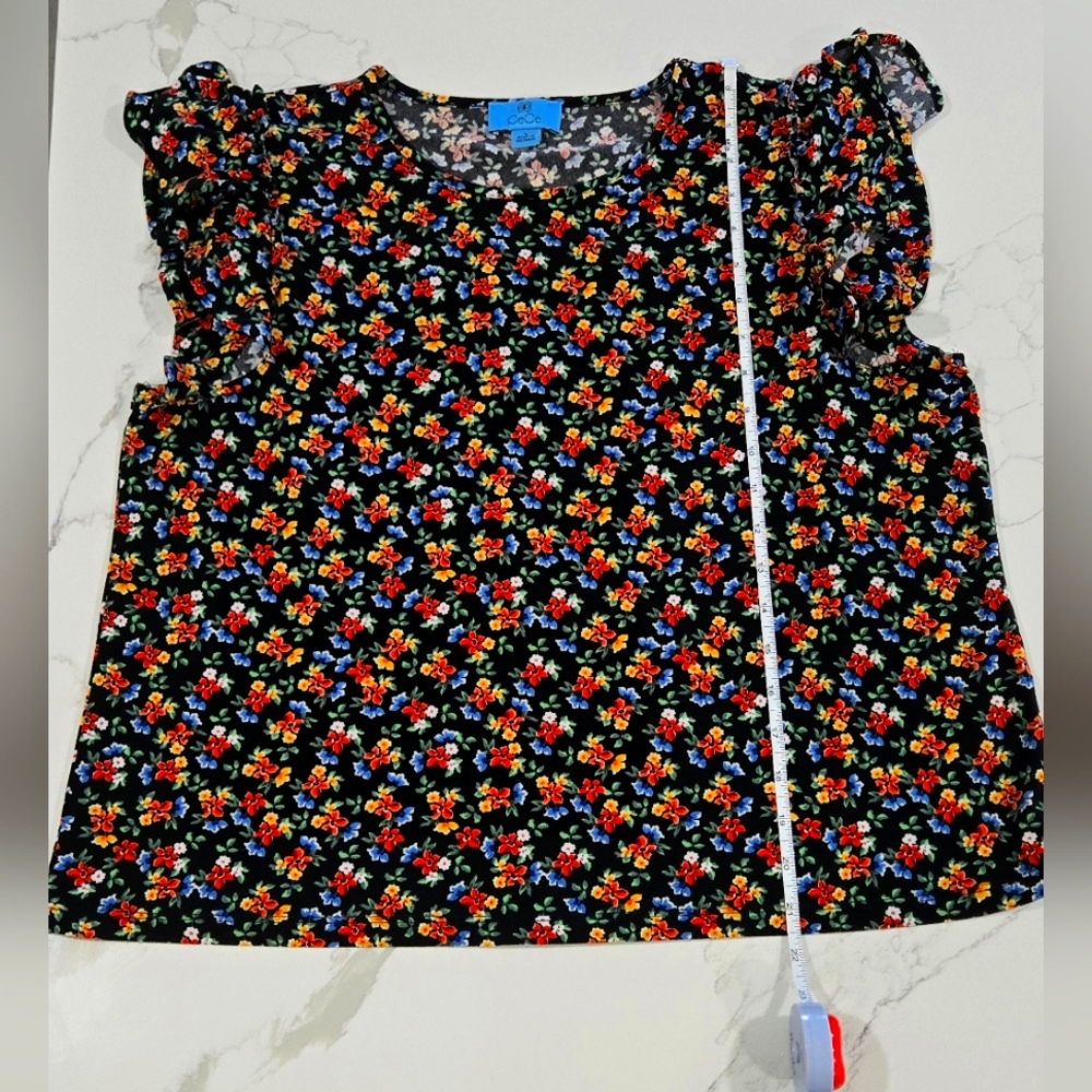 Cece Floral Ruffle Sleeve Top